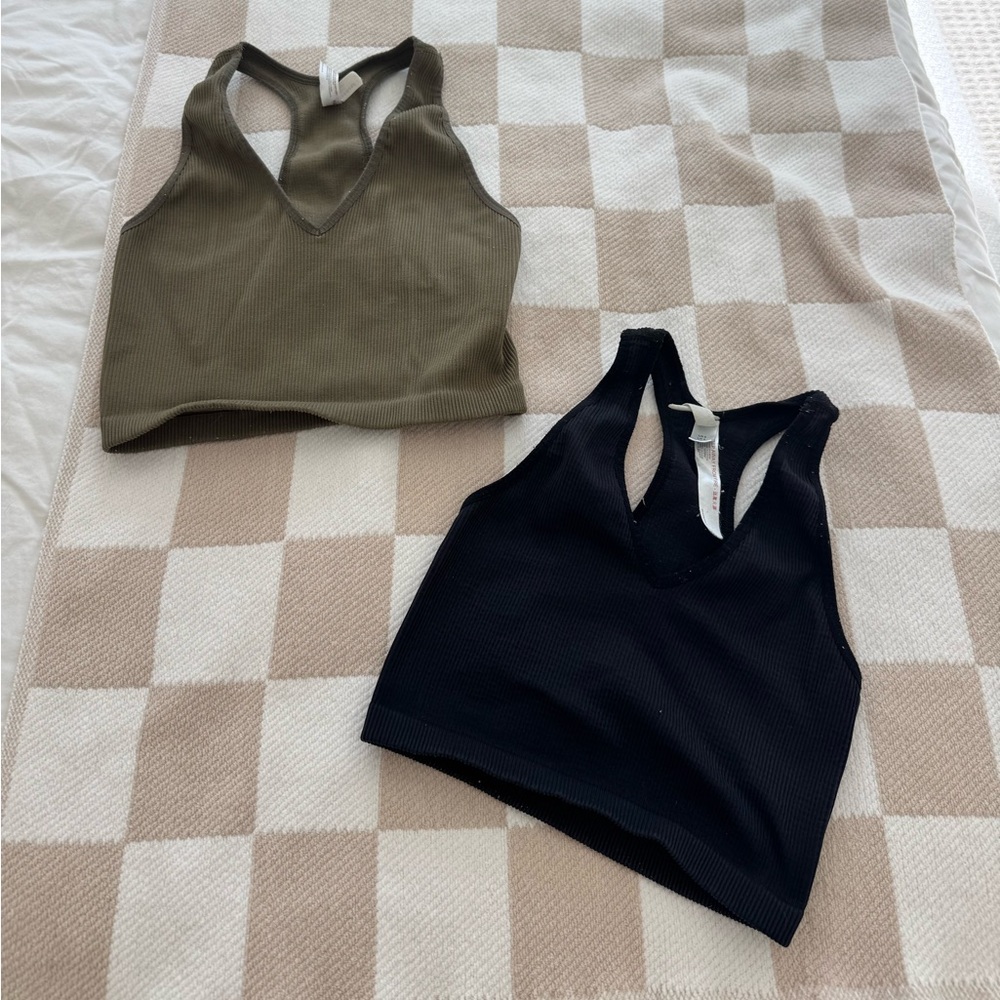 FP Movement by Free People Olive and Black Crop Tops